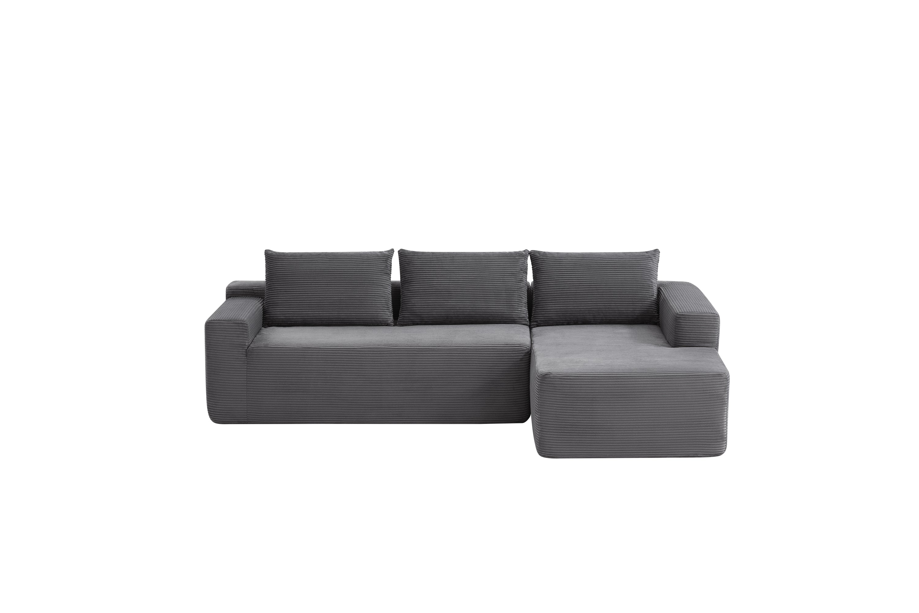 96.9'Compressible doubleCloud Sectional Couch with L-Shape Chaise,Modern Modular Sofa with Deep Seat,Upholstered Couches for Living Room Bedroom,No Assembly Required,(Plush Corduroy Fabric),Grey Right - Grand Goldman Shop