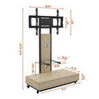Mobile TV Cart with Push-Pull Drawer for 32-75 Inch TVs, Natural Wood & Glass Stand with Lockable Wheels - Grand Goldman Shop