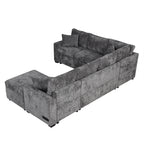 Modern Sectional Sofa Pull-out Sleeper with Storage Ottoman, USB Charging, Grey Tweed Chenille, 112.2' - Grand Goldman Shop