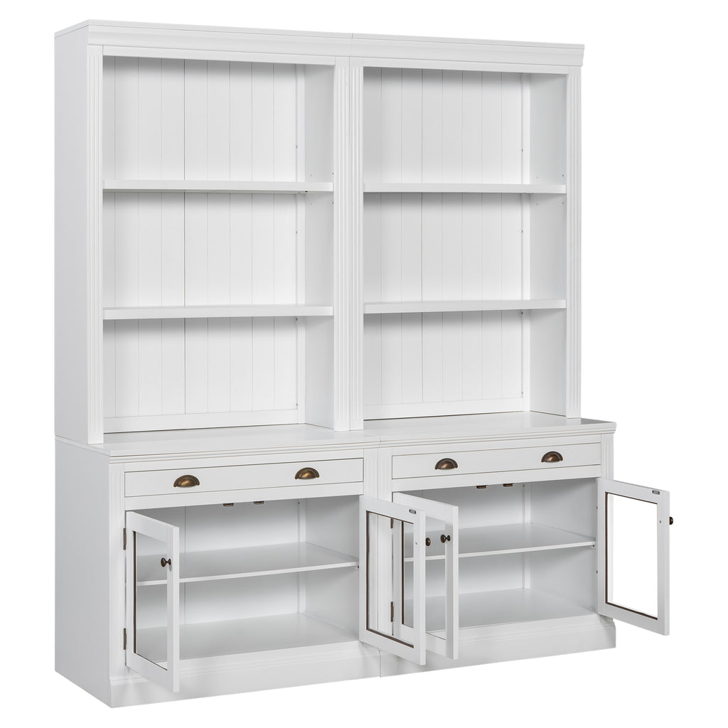 83.4'Tall Bookshelf Suite with LED Lighting, Modern Bookcases with Glass Doors and Drawers,2-Piece Set Storage Bookcase Suite