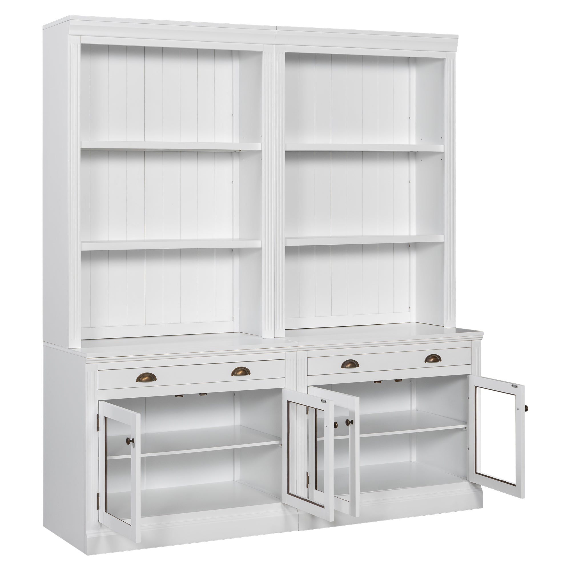 83.4'Tall Bookshelf Suite with LED Lighting, Modern Bookcases with Glass Doors and Drawers,2-Piece Set Storage Bookcase Suite