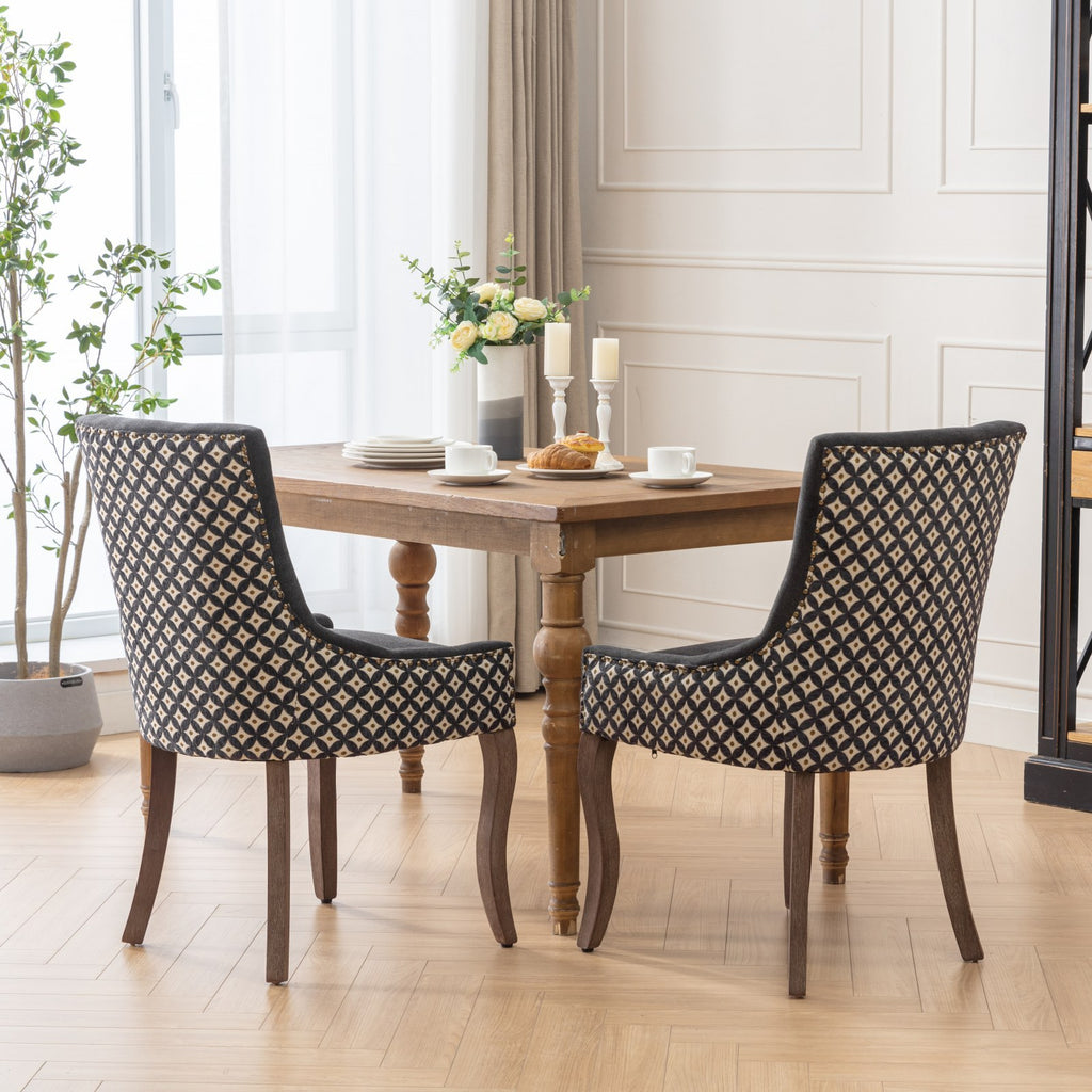 A&A Furniture, Ultra Side Dining Chair, Thickened fabric chairs with neutrally toned solid wood legs, Bronze nail head, Set of 2, Blue - Grand Goldman Shop