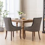 A&A Furniture, Ultra Side Dining Chair, Thickened fabric chairs with neutrally toned solid wood legs, Bronze nail head, Set of 2, Blue - Grand Goldman Shop