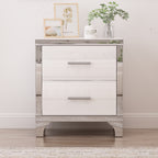 Elegant High Gloss Nightstand with Metal Handle,Mirrored Bedside Table with 2 Drawers for Bedroom,Living Room,White - Grand Goldman Shop