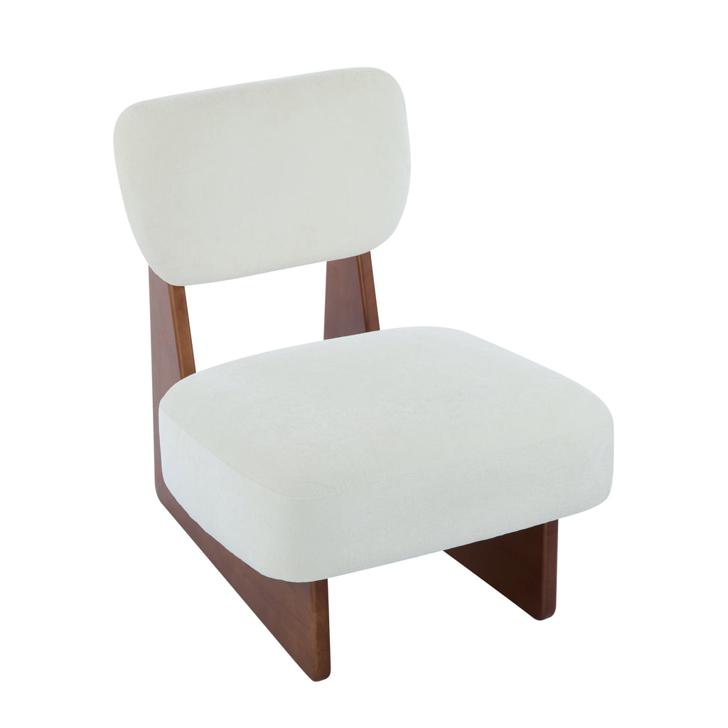 [Set of 2] Modern Beige Lounge Chair with Polyester Upholstery, Sturdy Wood Base With Walnut Finish, Minimalist and Stylish Accent Seating for Living Room, Bedroom, or Office - Grand Goldman Shop