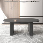 Kitchen extendable dining table for 4-8 people, oval kitchen table with wooden strip base for family living room (black) - Grand Goldman Shop