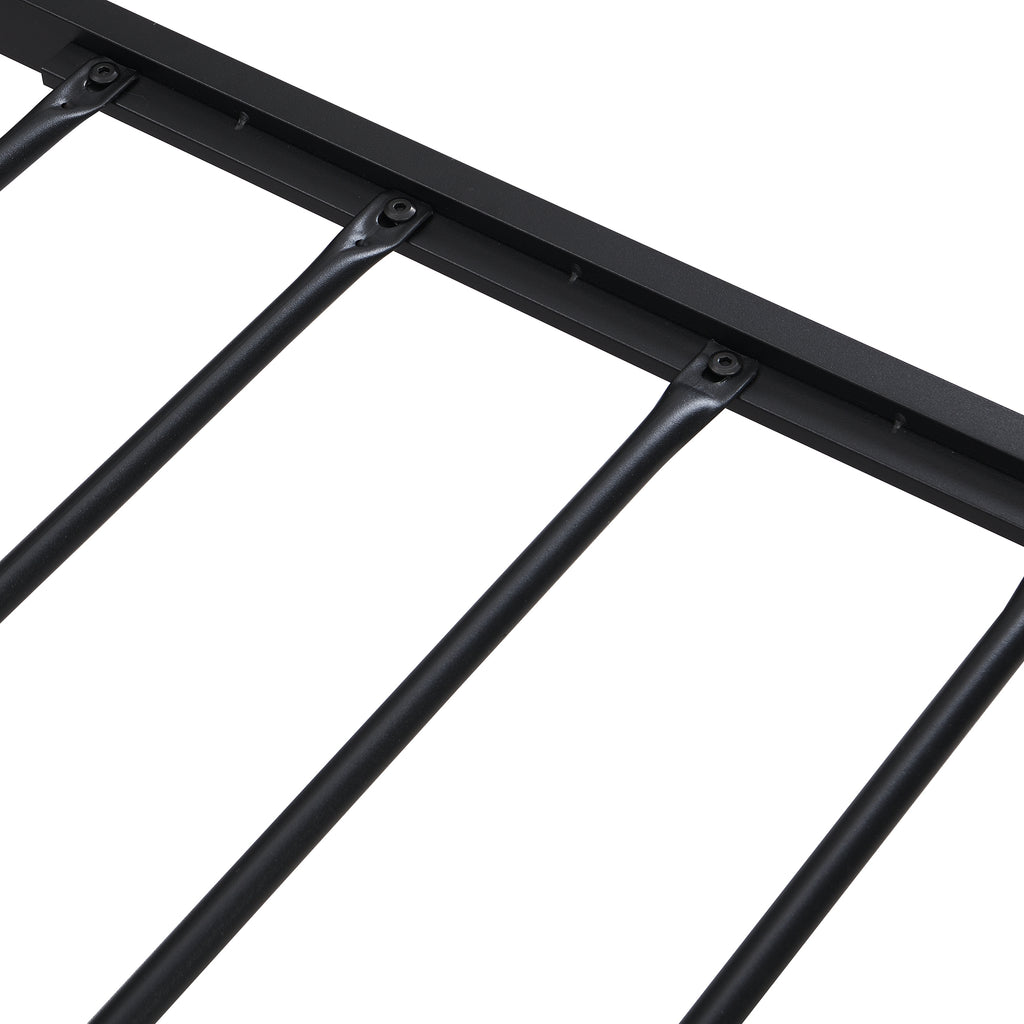 Modern Metal Platform Bed Frame with Wooden Headboard and Footboard, USB Liner, Queen Size, Black and Brown - Grand Goldman Shop