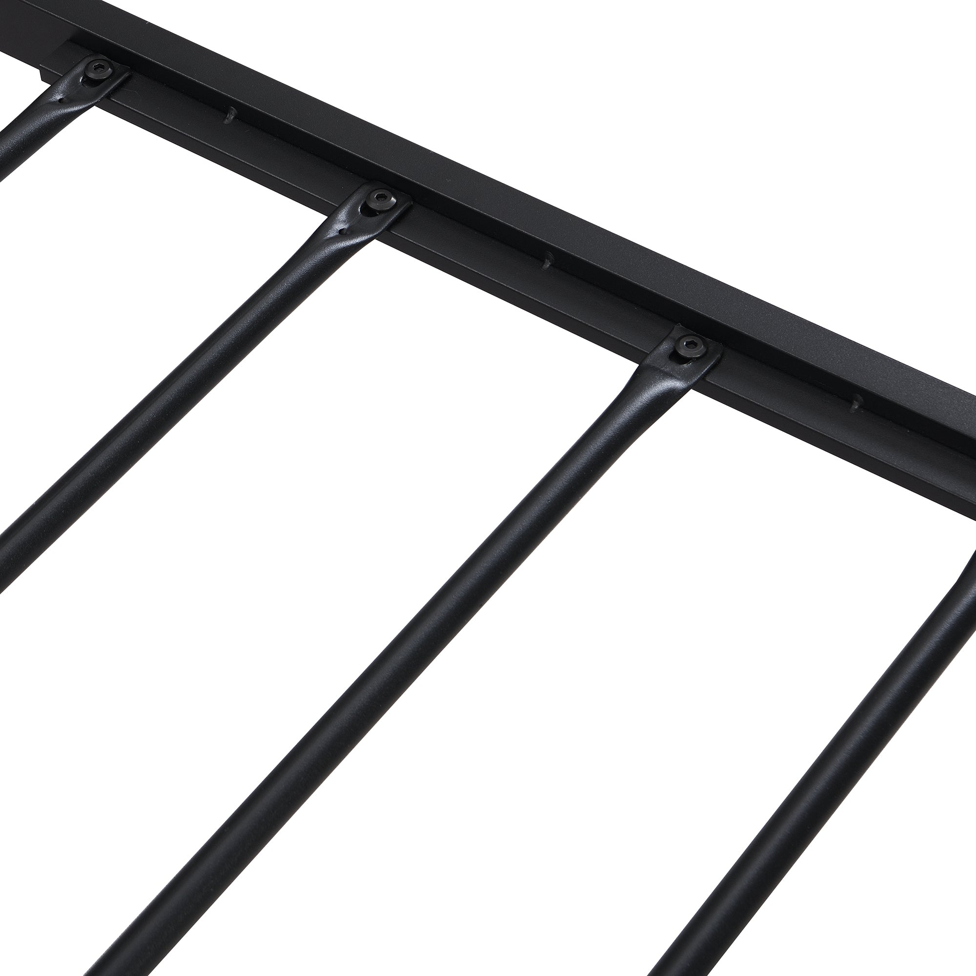 Modern Metal Platform Bed Frame with Wooden Headboard and Footboard, USB Liner, Queen Size, Black and Brown - Grand Goldman Shop