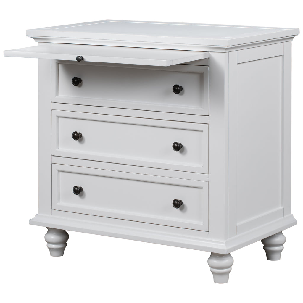 U_STYLE 27.6'' Painted Nightstand with pull-out tray, Fashion Bedside Cabinet with 3 Drawers, Minimalist Sofa Side Table with rubber legs and Metal handle for Bedroom Sofa Couch Office - Grand Goldman Shop