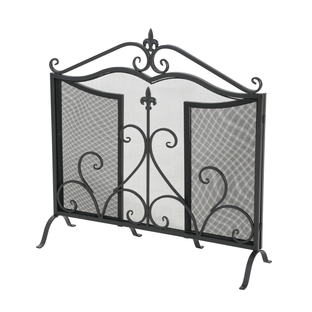Onyx 3-Panel Iron Fireplace Screen 54' x 31.5', Black Finish - Grand Goldman Shop