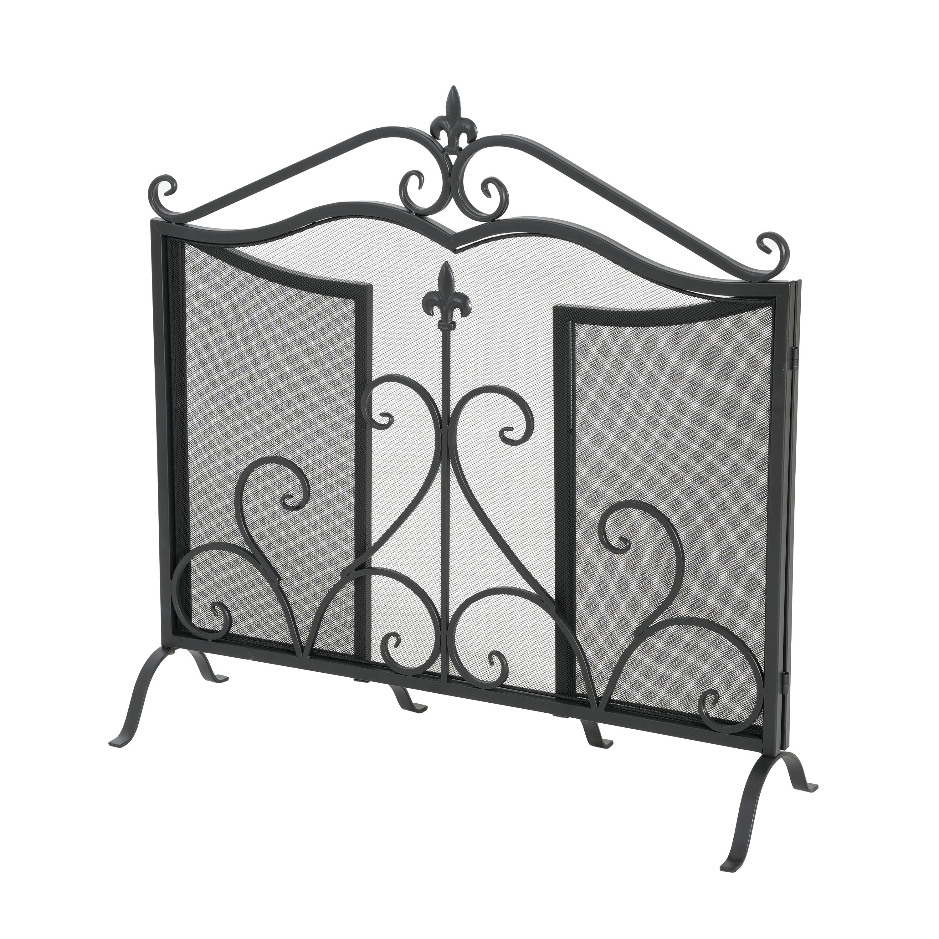 Onyx 3-Panel Iron Fireplace Screen 54' x 31.5', Black Finish - Grand Goldman Shop