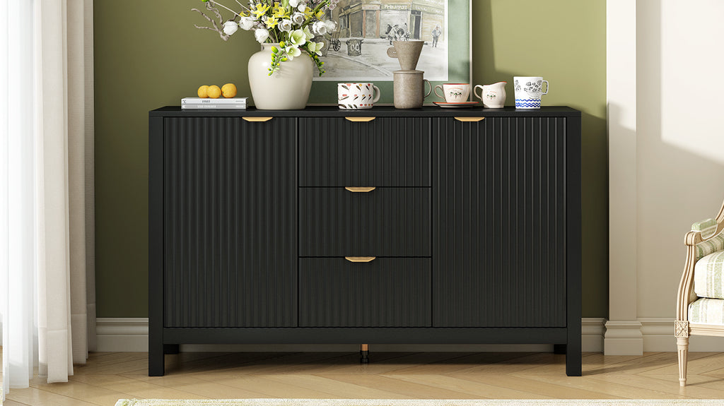 U_STYLE Sideboard with Wave Design - 3 Adjustable Shelves, 3 Drawers & Soft-Close Doors, Storage Console Table with Metal Handles, Suitable for Study, Hallway and Living Room, 3 Colors - Grand Goldman Shop