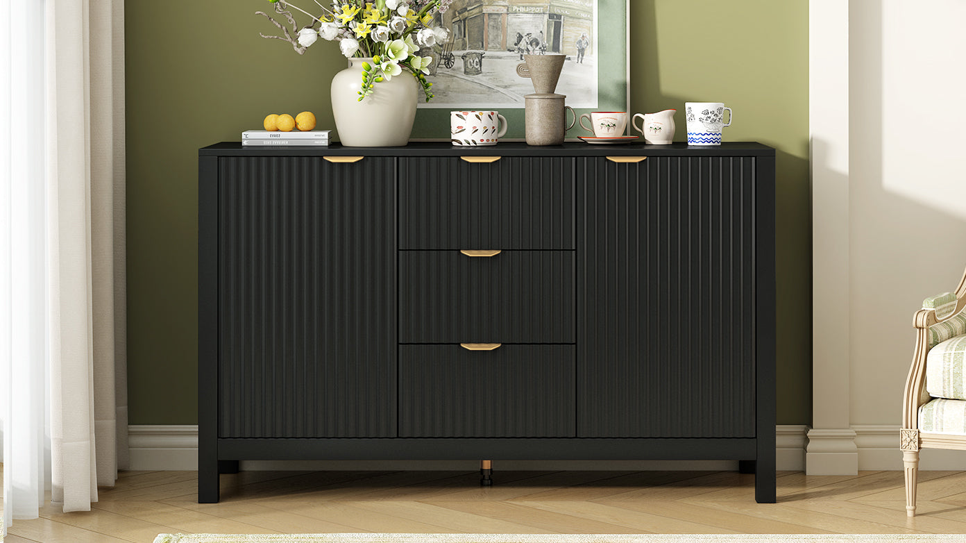 U_STYLE Sideboard with Wave Design - 3 Adjustable Shelves, 3 Drawers & Soft-Close Doors, Storage Console Table with Metal Handles, Suitable for Study, Hallway and Living Room, 3 Colors - Grand Goldman Shop