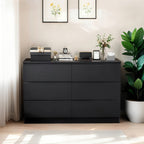 Modern 6 Drawer Dresser with Spacious Countertop and Concealed Handles, Storage Cabinet for Bedroom and Living Room, Black MDF - Grand Goldman Shop