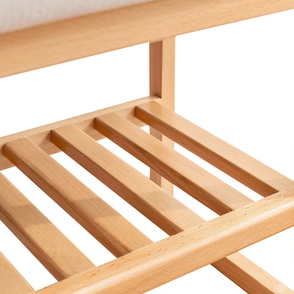 Natural Solid Wood Shoe Bench with Beech Wood Storage Rack Organizer and High Rebound Sponge Cushion in Beige - Grand Goldman Shop