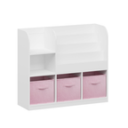 Kids Bookcase and Bookshelf with 3 Collapsible Fabric Drawers, Multifunctional White/Pink Display Stand for Bedroom, Playroom