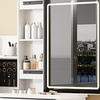 Vanity Desk Set with Sliding Lighted Mirror, Makeup Dressing Table with 4 Drawers & 9 Storage Spaces, Hidden Compartments and Cushioned Stool, White Beauty Furniture for Bedroom - Grand Goldman Shop