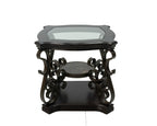 End table,  Glass table top, MDF W/marble paper middle shelf, powder coat finish metal legs. (26.3'Lx26.3'Wx24'H) - Grand Goldman Shop
