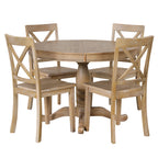 Modern Natural Wood Wash Dining Table Set for 4 with Round Table and Chairs, Solid Wood and MDF - Grand Goldman Shop