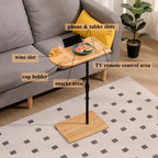 Couch Tray Table Bamboo Height Adjustable Side Table for Sofa C-shaped Oval End Tables with Slots for Bed & Chairs in Living Room & Bedroom (Oval + Rectangle) - Grand Goldman Shop
