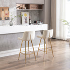 26 Inch Set of 2 Bar Stools,with Chrome Footrest Velvet Fabric Counter Stool Golden Leg Simple Bar Stool,CREAM - Grand Goldman Shop