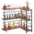 Home Bar Unit, L-Shaped Wine Bar Cabinet Table 3-Tier with Storage Shelves, Adjustable Foot Pads, LED Light, Walnut Finish & Metal Frame Liquor Cabinet for Home, Kitchen,Living Room,Pub,Basement - Grand Goldman Shop
