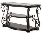 Sofa Table, Glass table top, MDF W/marble paper middle shelf, powder coat finish metal legs. (54'Lx20'Wx30'H) - Grand Goldman Shop