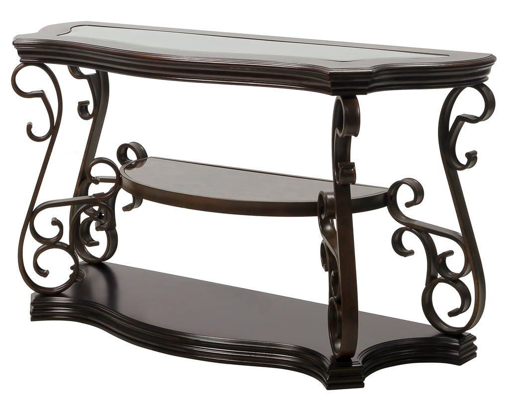 Sofa Table, Glass table top, MDF W/marble paper middle shelf, powder coat finish metal legs. (54'Lx20'Wx30'H) - Grand Goldman Shop