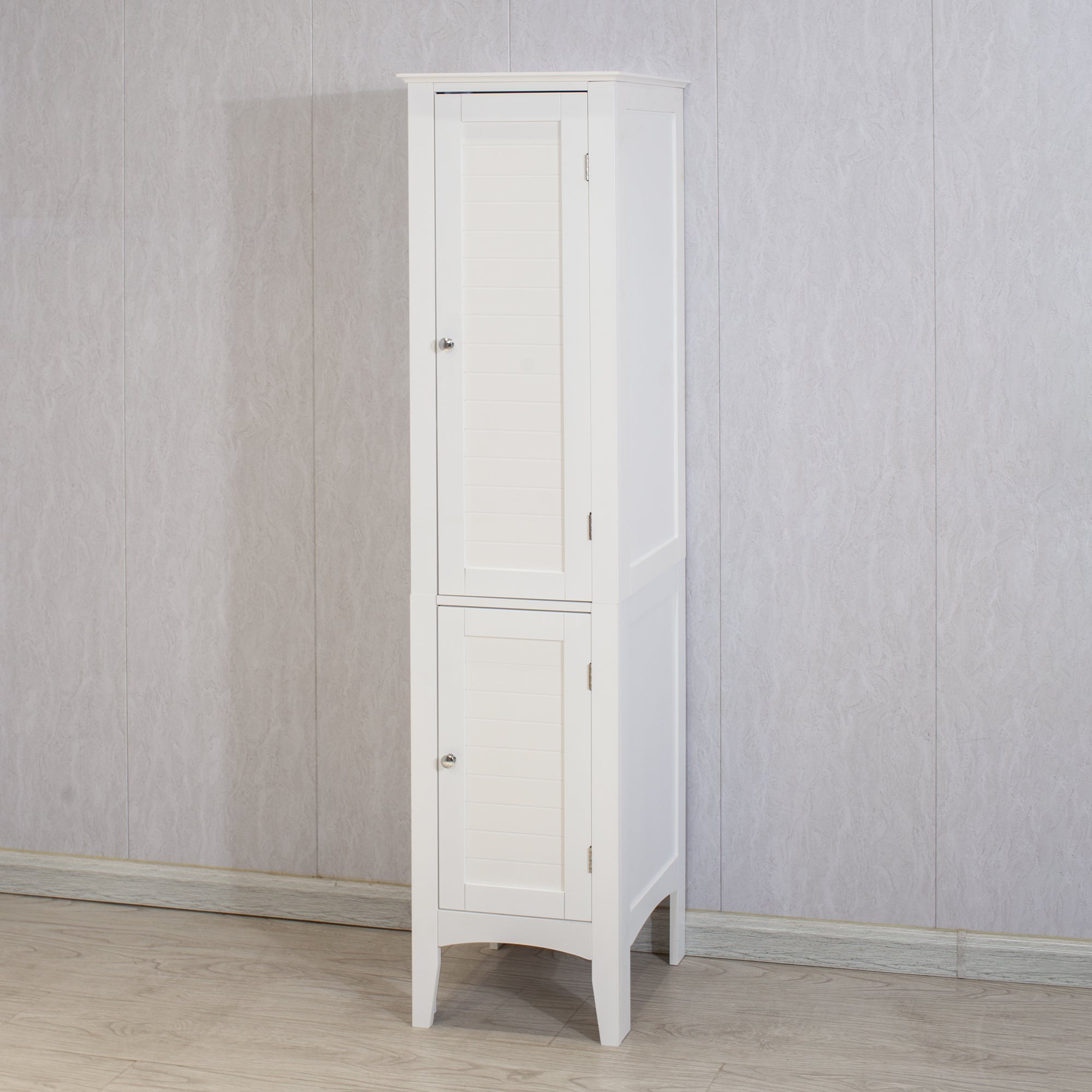 Tall Narrow Tower Freestanding Cabinet with 2 Shutter Doors 5 Tier Shelves for Bathroom, Kitchen ,Living Room ,Storage Cabinet,White - Grand Goldman Shop