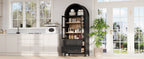 K&K 71' Tall Arched Kitchen Pantry Cabinet with 2 Large Drawers, Modern Farmhouse Kitchen Storage Cabinets with Adjustable Shelves, Glass Door, Wood Versatile Cupboard for Kitchens, Dining Room, Black - Grand Goldman Shop