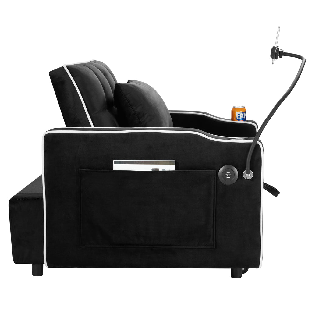 Convertible Sleeper Chair Sofa Bed with Multi-Pockets, Adjustable Pull Out Sofa for Small Spaces, Black Velvet - Grand Goldman Shop