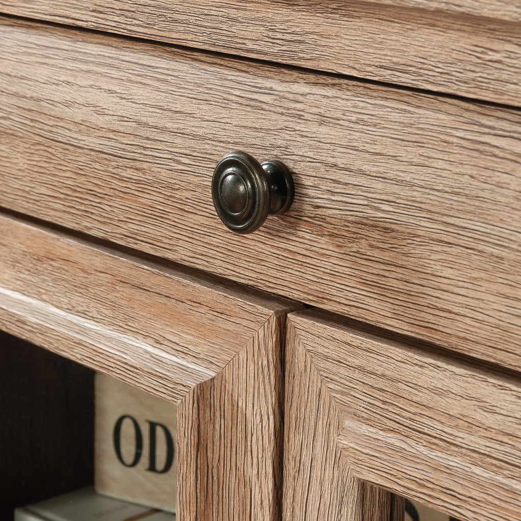 Library Base with 2 Glass Doors and Spacious Drawer, Brown finish | Premium Home Decor - Grand Goldman
