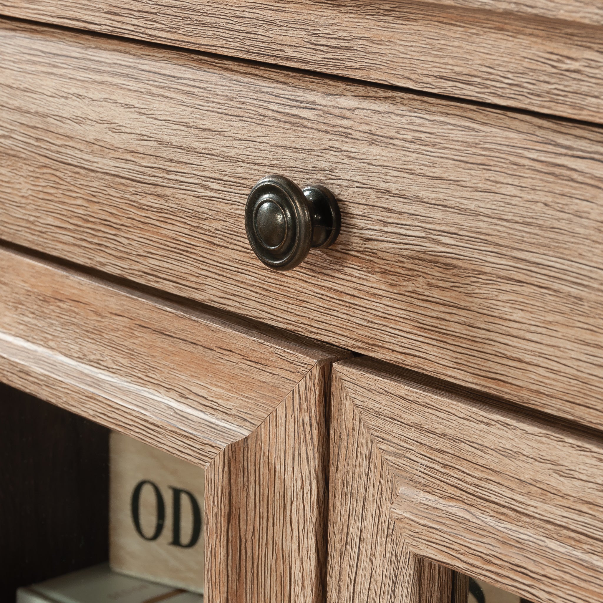 Library Base with 2 Glass Doors and Spacious Drawer, Brown finish | Premium Home Decor - Grand Goldman