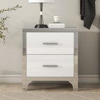 Elegant High Gloss Nightstand with Metal Handle,Mirrored Bedside Table with 2 Drawers for Bedroom,Living Room,White - Grand Goldman Shop