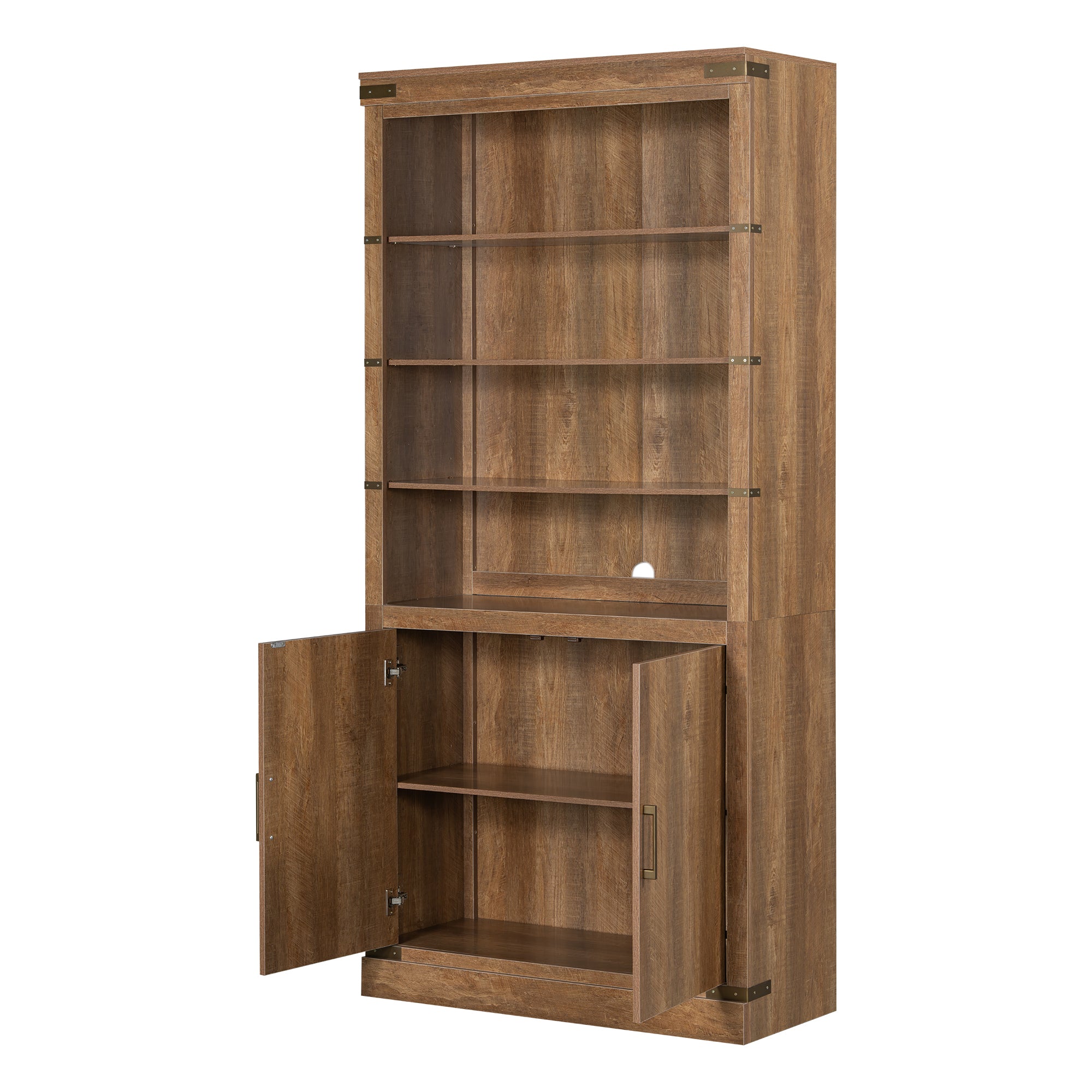 83.4'Tall Modern Bookshelf with Doors, Farmhouse Bookcase with 3-Tier Adjustable Shelves, Display Shelves with LED Light,Larg