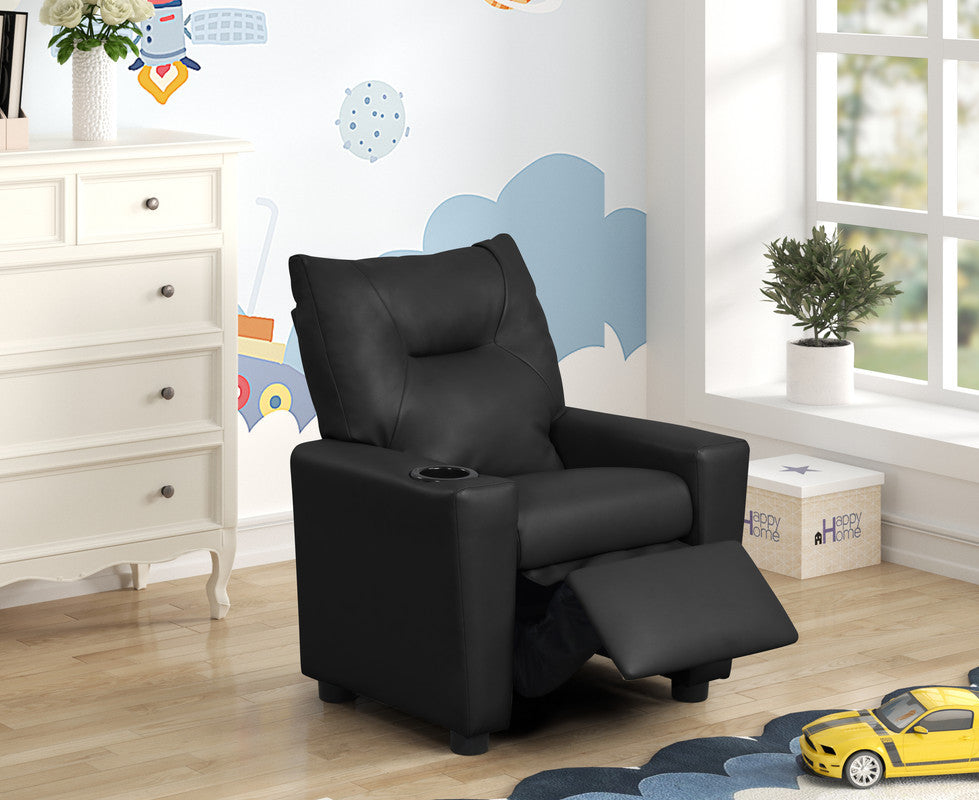 Evelyne 23'W Black PU Leather Kids Recliner Chair with Cupholder - Grand Goldman