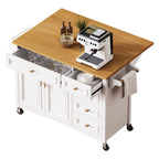 K&K 52'' Kitchen Island with Drop Leaf, Embossed Texture Kitchen Island on Wheels with Spice Rack, Towel Rack, 2 Doors and 5 Drawers, Kitchen Storage Cart with Adjustable Shelf for Kitchen, White - Grand Goldman Shop
