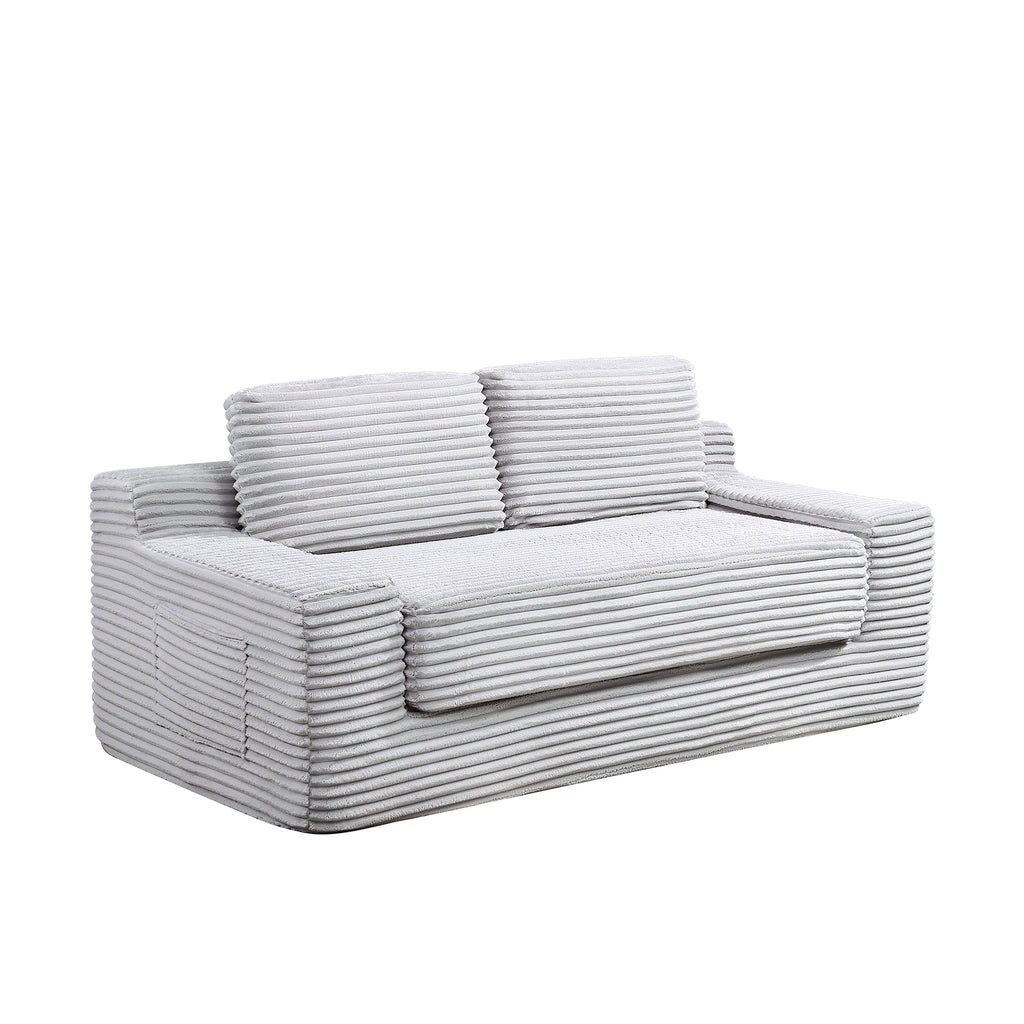 Corduroy Cloud Double Sofa, 2-in-1 Convertible Sofa Bed, Comfortable Boneless Double Sofa, Suitable for Living Room, Apartment, Small Space Grey - Grand Goldman Shop