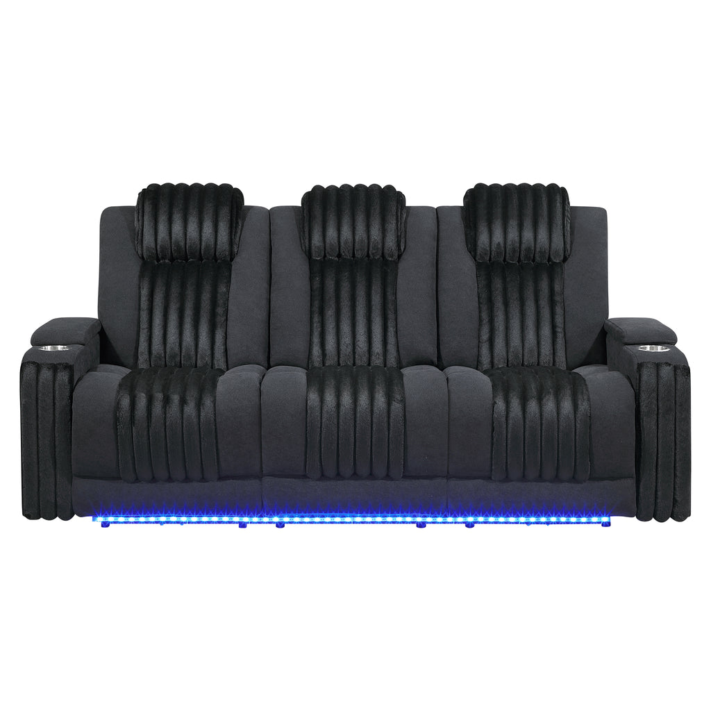 Duran Black 2PC Power Reclining Sofa and Loveseat with Power Headrest, LED Light, USB, and Bluetooth Speaker - Grand Goldman Shop
