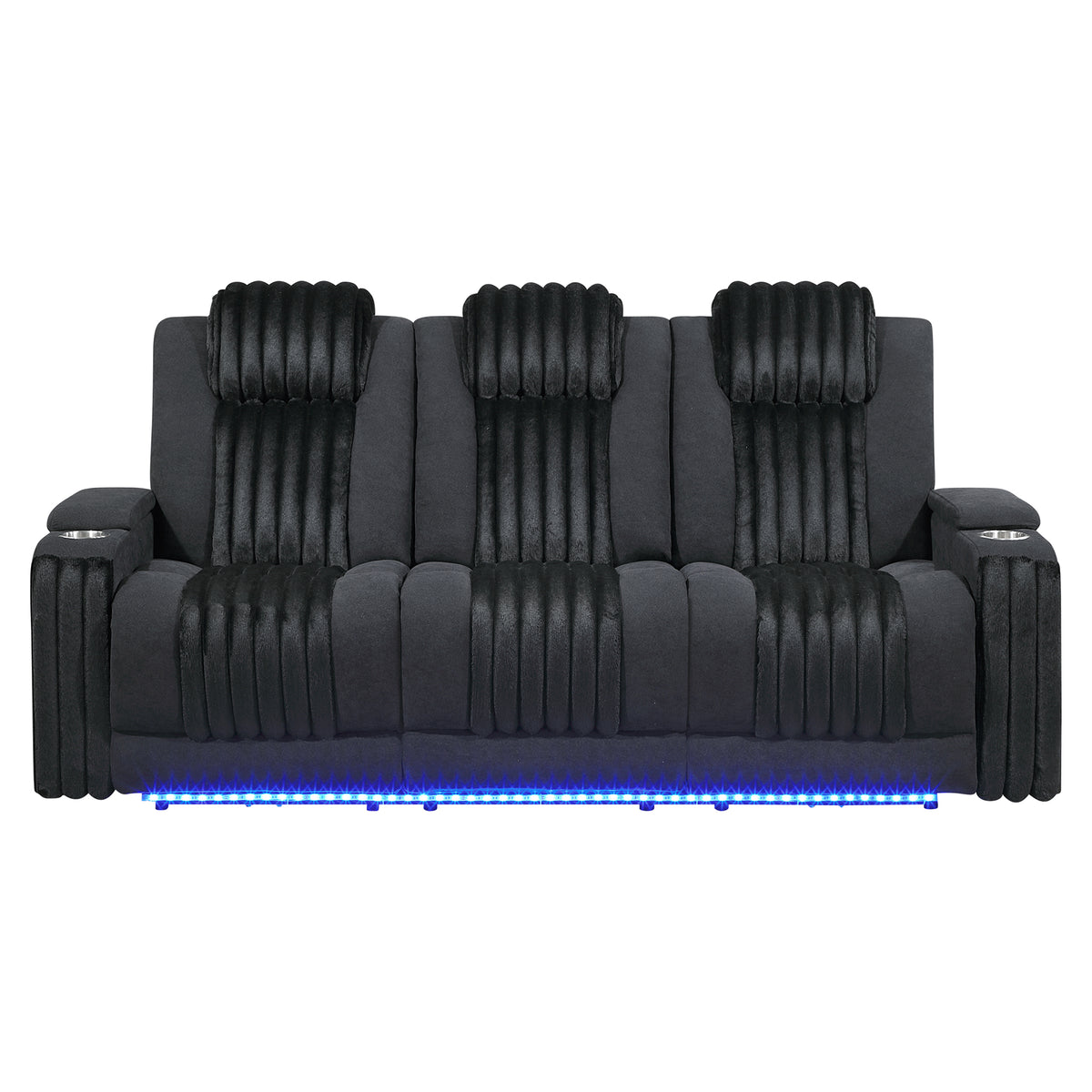Duran Black 2PC Power Reclining Sofa and Loveseat with Power Headrest, LED Light, USB, and Bluetooth Speaker - Grand Goldman Shop