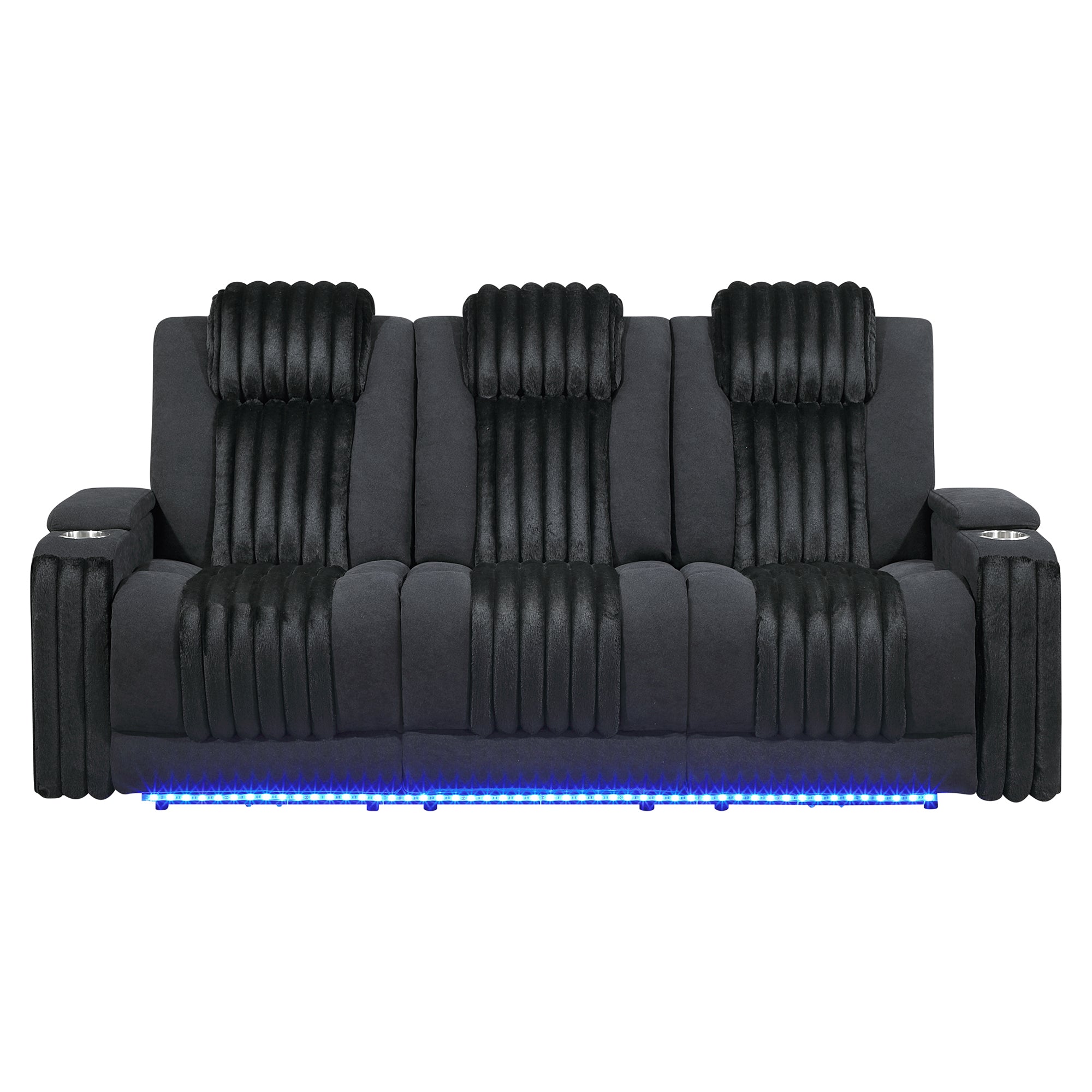 Duran Black 2PC Power Reclining Sofa and Loveseat with Power Headrest, LED Light, USB, and Bluetooth Speaker - Grand Goldman Shop