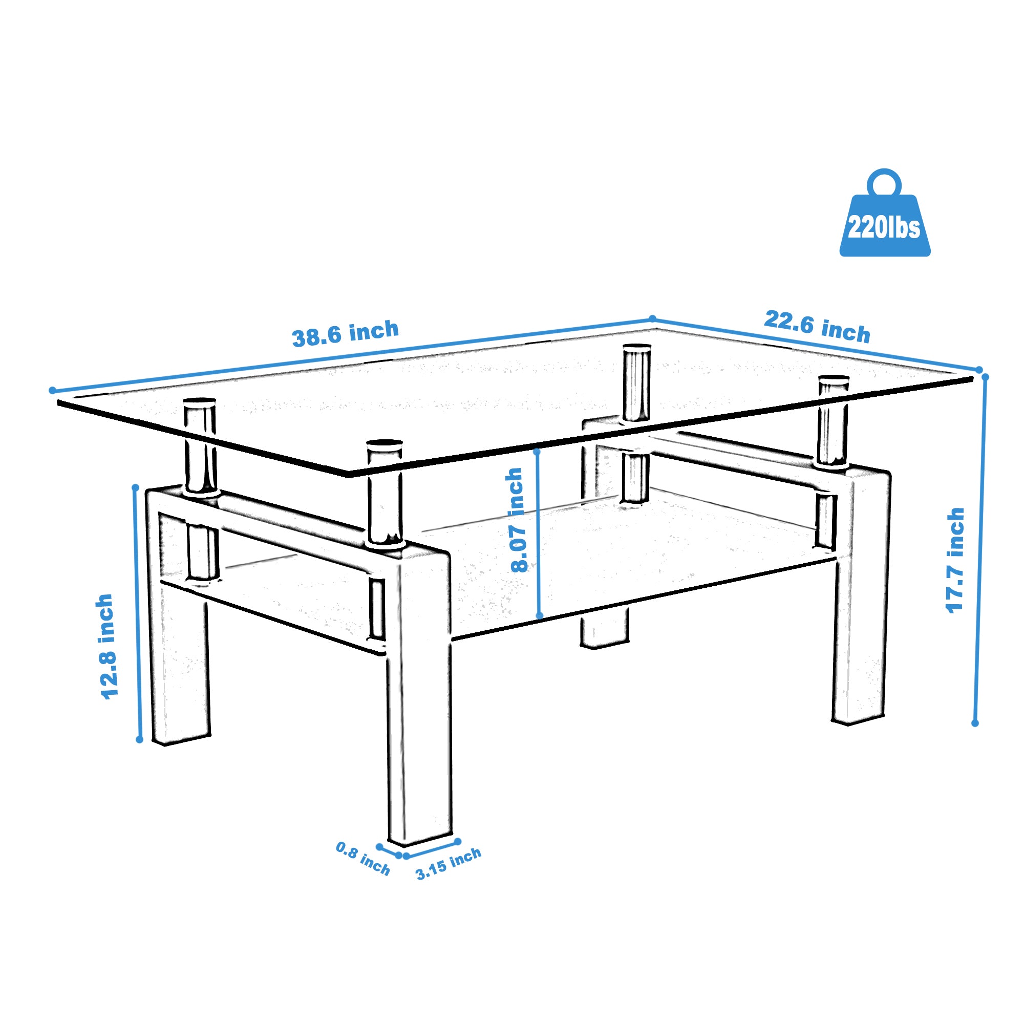 Rectangle Black Glass Coffee Table, Clear Coffee Table,Modern Side Center Tables for Living Room,Living Room Furniture (Old Sku:W24138125) - Grand Goldman Shop