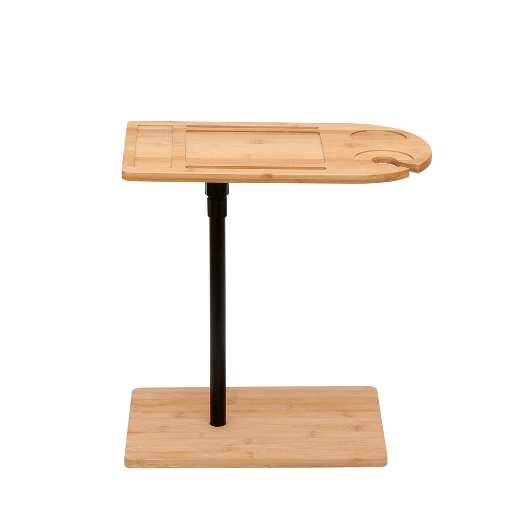 Couch Tray Table Bamboo Height Adjustable Side Table for Sofa C-shaped Oval End Tables with Slots for Bed & Chairs in Living Room & Bedroom (Oval + Rectangle) - Grand Goldman Shop