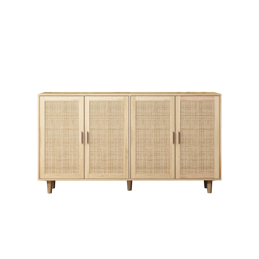 Elegant and Functional 4-Door Rattan Decorative Storage Cabinet for Bedroom, Living Room, Office in Natural Particle Board - Grand Goldman Shop
