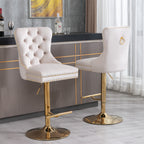 A&A Furniture,Thick Golden Swivel Velvet Barstools Adjusatble Seat Height from 27-35 Inch, Modern Upholstered Bar Stools with Backs Comfortable Tufted for Home Pub and Kitchen Island (Beige,Set of 2) - Grand Goldman Shop