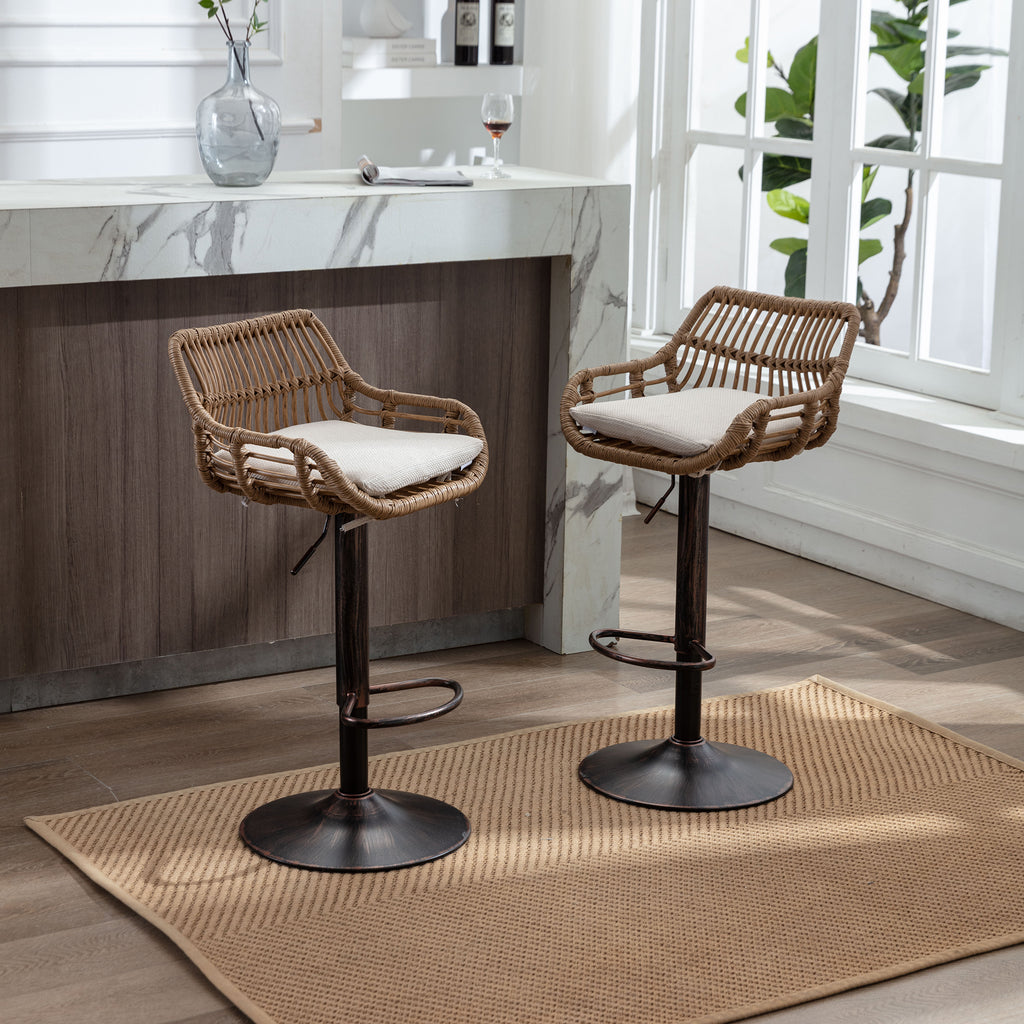 COOLMORE Modern Swivel Bar Stools Set of 2 with Adjustable Counter Height and Footrest in Beige Linen - Grand Goldman Shop