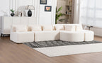 Modern Upholstered L-Shape Sofa with Chaise Lounge and Back Pillows, Beige Boucle Fabric, 144 inches - Grand Goldman Shop