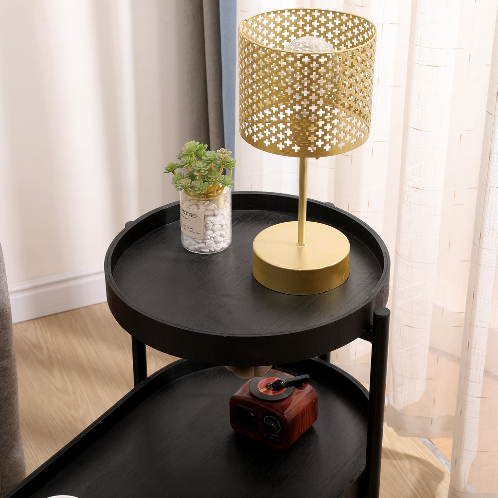 2-Tier Black Side Table with Storage Sofa Table for Living Room Metal Frame & Wooden Desk End Table - Grand Goldman Shop