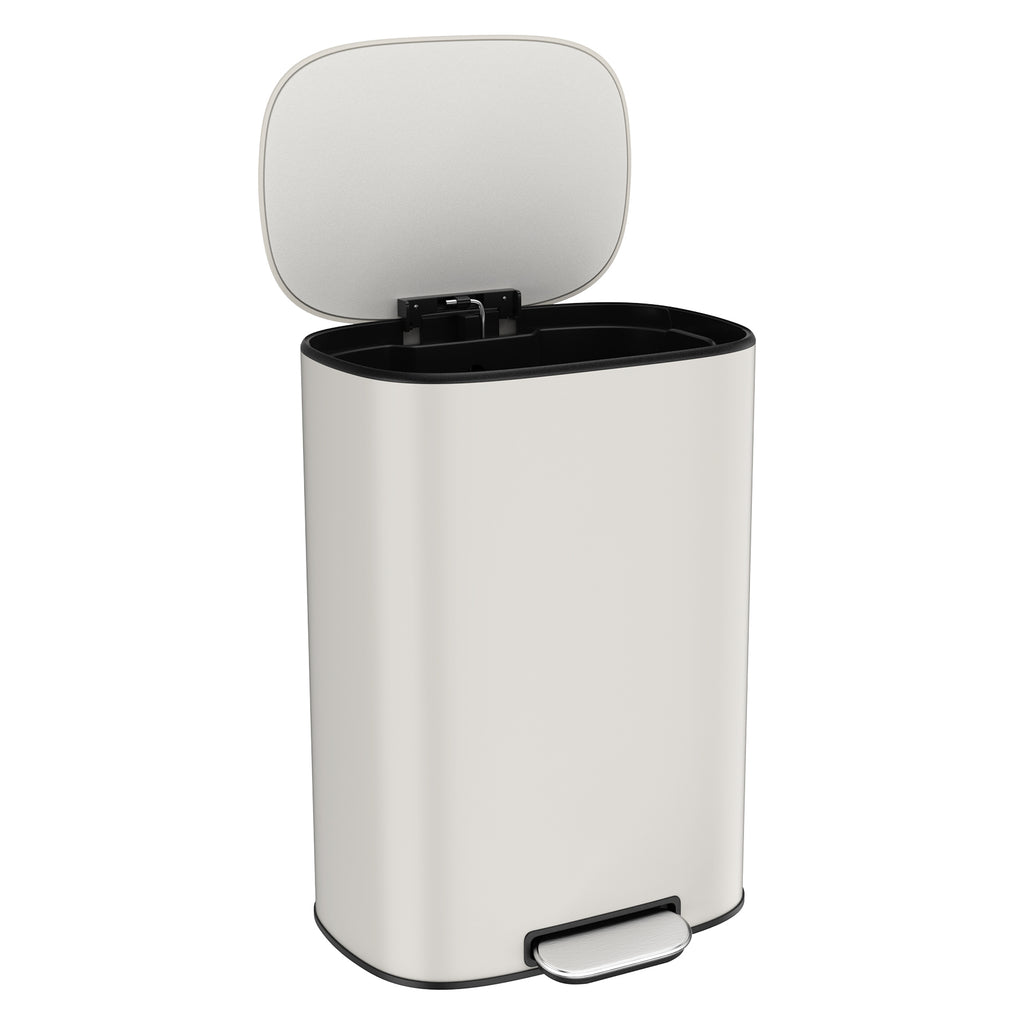 13 Gallon 50L Kitchen Foot Pedal Operated Soft Close Trash Can - Stainless Steel Ellipse Bustbin - White - Grand Goldman Shop
