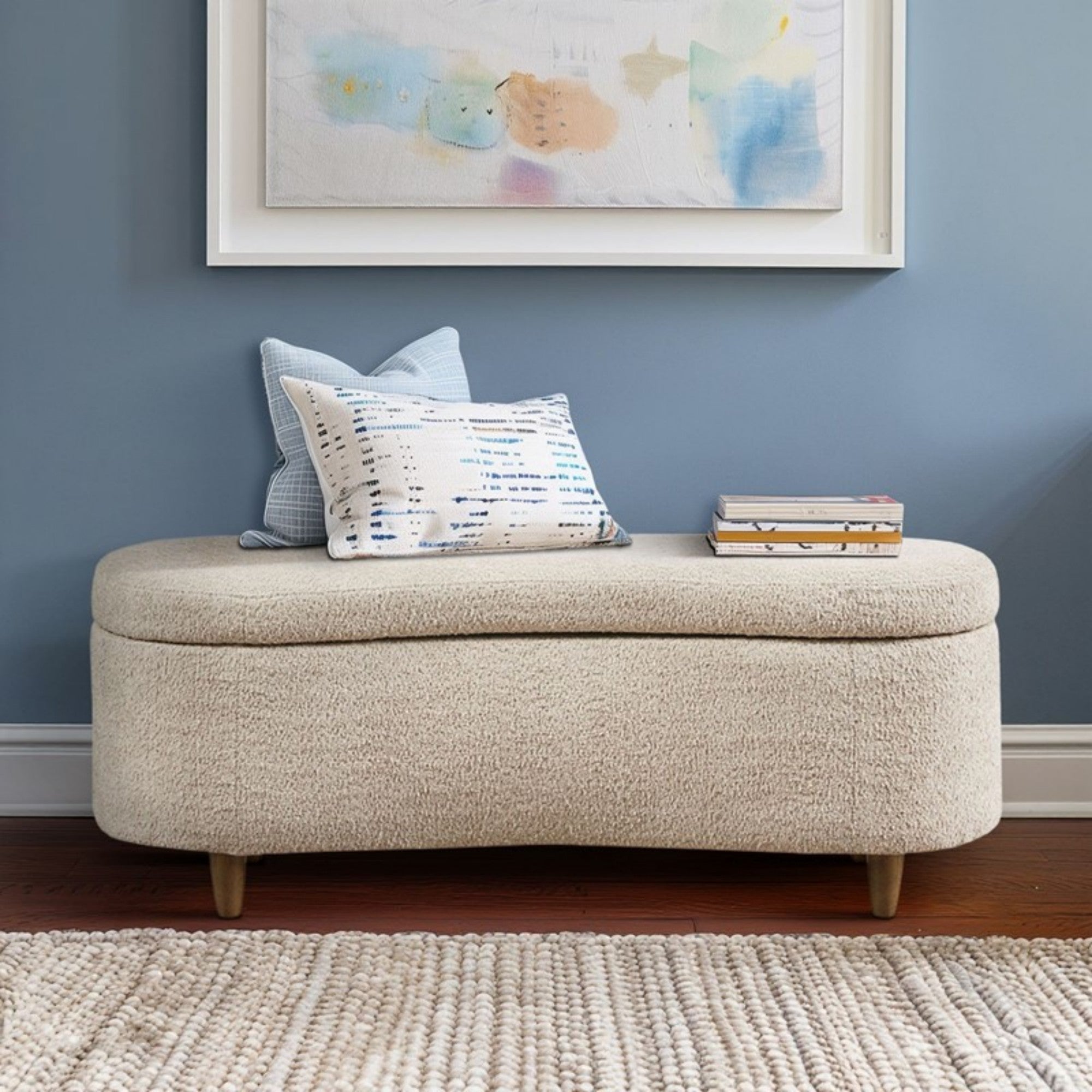 Bailey Boucle Flip Top Storage Bench Taupe Polyester Solid Wood 48x16.5x18 inches - Grand Goldman Shop